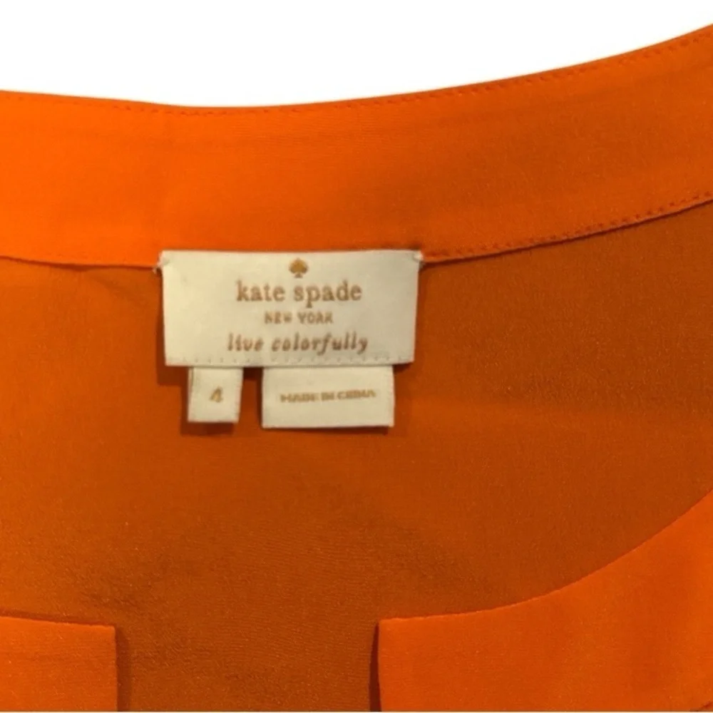 Kate Spade 100% Silk Blouse Tank Orange Sz 4 Sleeveless Casual Summer